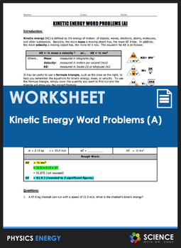 Preview of Kinetic Energy or KE Word Problems Physics Worksheet Part 1