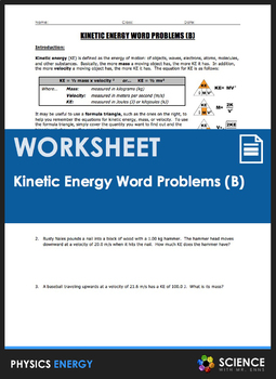 Preview of Kinetic Energy or KE Word Problems Physics Worksheet Part 2