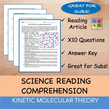 Preview of Kinetic Molecular Theory - Reading Passage and x 10 Questions (EDITABLE)