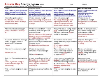 Kinetic/ Potential Energy Jigsaw Worksheet by Melissa Donovan | TpT