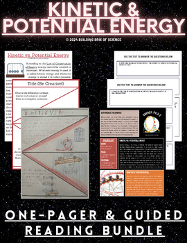 Preview of Kinetic & Potential Energy One-Pager + Guided Reading Activity Bundle