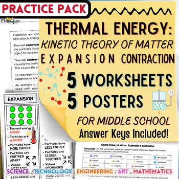 Preview of Kinetic Theory of Matter, Expansion & Contraction 5 Worksheets & 5 Posters!