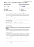 Kinetic and Gravitational Potential Energy worksheet with 