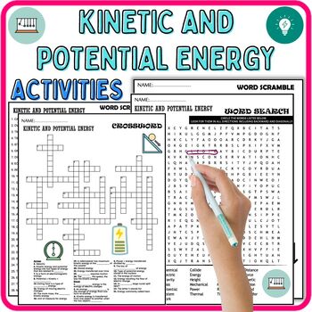 Preview of Kinetic and Potential Energy ACTIVITIES,Vocabulary,Wordsearch & Crosswords