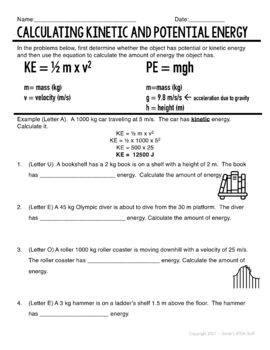 Answered: POTENTIAL & KINETIC ENERGIES WORKSHEET…