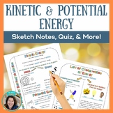 Kinetic and Potential Energy Science Sketch Notes, Quiz, &