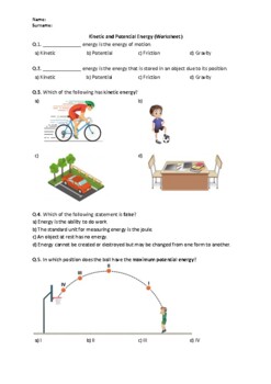 Preview of Kinetic and Potential Energy - Worksheet | Easel Activity & Printable PDF