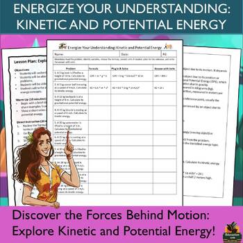 Preview of Kinetic and Potential Energy Worksheet with Lesson Plan, Writing Prompt & More!