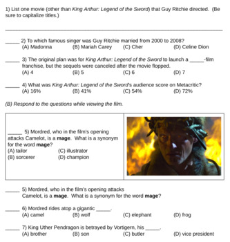 Preview of King Arthur: Legend of the Sword (2017) movie questions (Word & Google Forms)