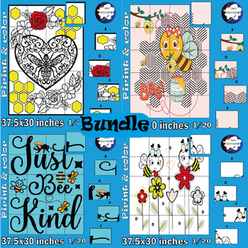 Preview of King Bee Collaborative Coloring Poster Activities, Bee Day Bulletin Board Bundle