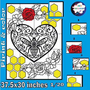 Preview of King Bee Collaborative Coloring Poster Activities, Bee Day Bulletin Board Craft