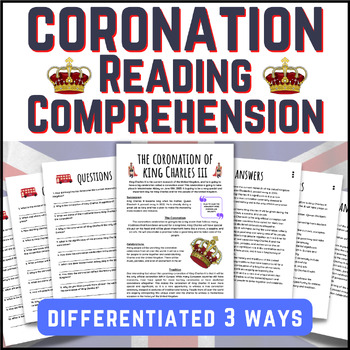 Preview of King Charles III Coronation Reading Comprehension Differentiated 