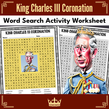 Preview of King Charles III Coronation Word Search Puzzle Activity Worksheet