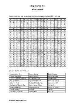 King Charles III Word Search (PDF) by The British Travelling Teacher