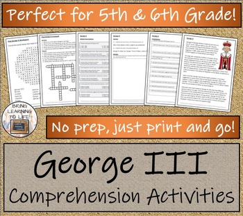 King George III of England Reading Comprehension and Word Search