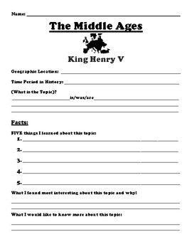 Preview of King Henry V "5 FACT" Summary Assignment
