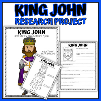 Preview of King John Research Project, Coloring Page and Poster, Biography Report