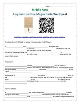 Preview of King John and the Magna Carta Middle Ages WebQuest