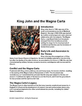 Preview of King John and the Magna Carta Worksheet