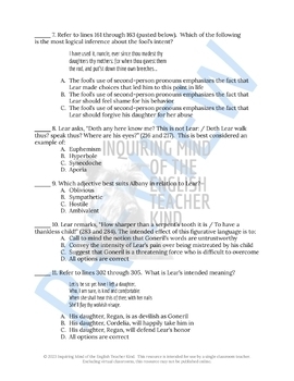 King Lear Close Reading Worksheets Bundle with Answer Keys