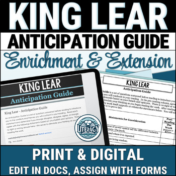 Preview of King Lear Anticipation Guide - Pre-Reading Discussion & Post-Reading Essay