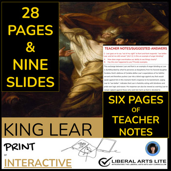 Preview of KING LEAR | KING LEAR test, long answer Qs, and six pages of teacher notes
