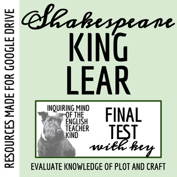 Preview of King Lear Test and Answer Key with Thematic Analysis Essay and Rubric (Google)