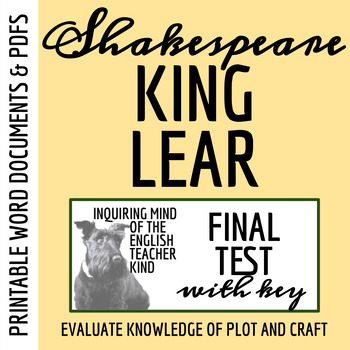 Preview of King Lear Test and Answer Key with Thematic Analysis Essay and Rubric