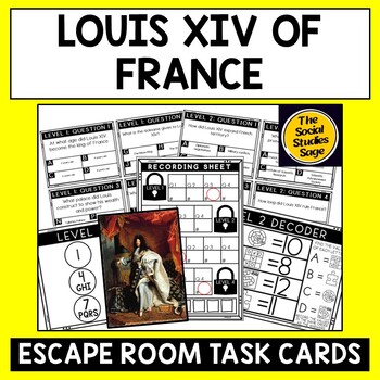 Preview of Louis XIV of France Escape Room - Task Cards - Reading Comprehension Activity