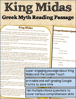 King Midas Greek Myth Close Reading Passage and Questions | TpT