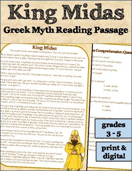 Preview of Greek Myth Reading Passage and Questions: King Midas