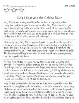 King Midas Leveled Reading Passages by CoffeeCatCreations | TpT