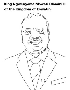 Preview of FREE- King Mswati Dlamini III of Eswatini| Southern Africa| Colouring Page