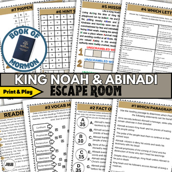 Preview of King Noah vs. Abinadi Escape Room Adventure, Code Breaking Fun for Families