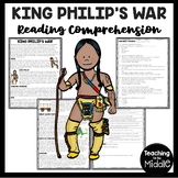 King Philip's War Reading Comprehension Worksheet Colonial