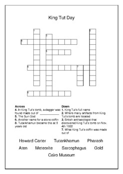King Tut Day November 4th Crossword Puzzle Word Search Bell Ringer