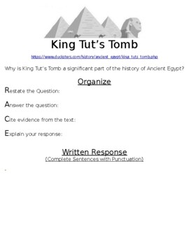 Preview of King Tut’s Tomb R.A.C.E Online Writing Assignment  W/Article (WORD)