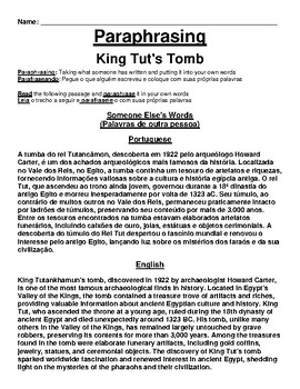 Preview of King Tut's Tomb Worksheet (English & Portuguese)
