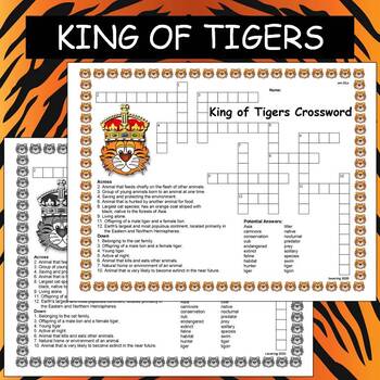 King of Tigers Crossword by Cosmo Jack #39 s Technology Resources TpT