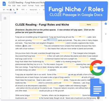 kingdom fungi role niche cloze passage in google docs remote learning