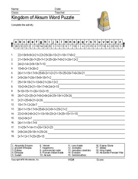 Preview of Kingdom of Aksum Word Search and Vocabulary Puzzle Worksheets