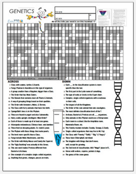 Preview of Kingdoms & Taxonomy Crossword puzzle + 2 pg. Content - STEM GENETICS