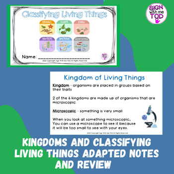 Preview of Kingdoms and Classifying Living Things Adapted Notes and Review