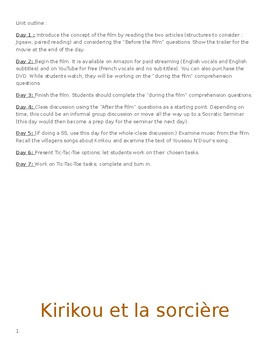 Preview of Kirikou et la Sorciere - Movie Unit w/ Answer Key