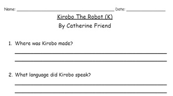 Preview of Kirobo The Robot (K) Reading Comprehension