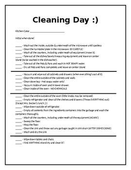 Preview of Kitchen Cleaning Checklist for your FACS Cooking Classes
