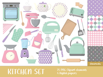 Preview of Kitchen Clipart Set - baking, chef, image, printable, equipment, blender, apron