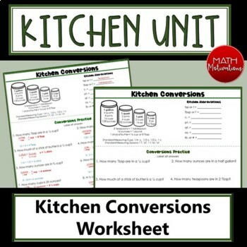 Preview of Kitchen Conversions Worksheet