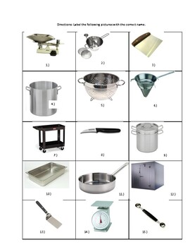 Preview of Kitchen Equipment ID Quiz Set A