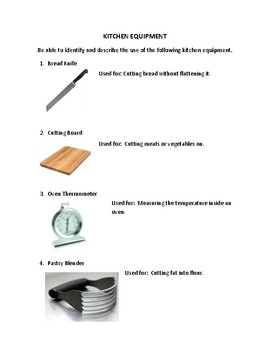 Preview of Kitchen Equipment Study Guide